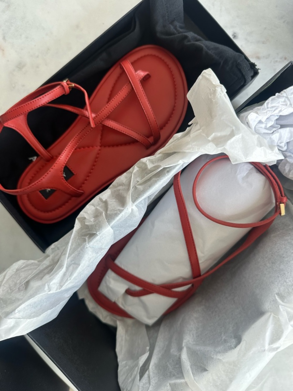 Women's Strappy Flat Sandals - Red - Picture 4 of 9